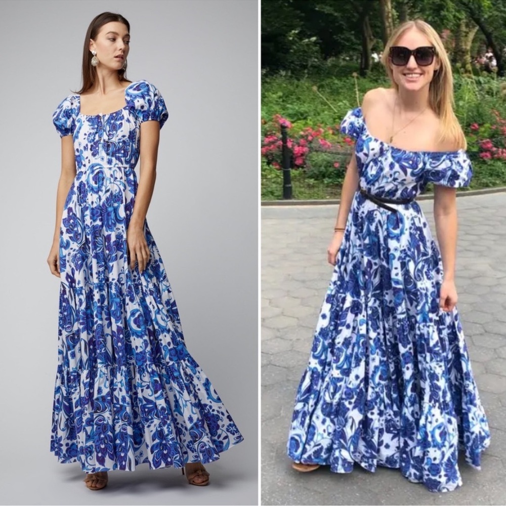 Caroline Constas Bardot Puff Sleeve Maxi Dress Size Medium - Picture 5 of 13
